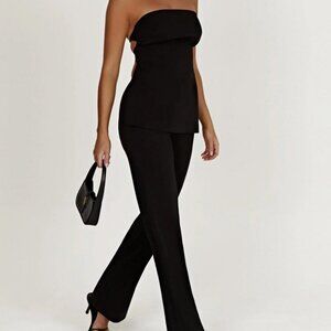 MESHKI Astrid Strapless Back Tie Top & Allanah Straight Leg Pant (M) - Black SET